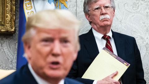 National Security Advisor John R. Bolton listens as President Donald J. Trump meets with Prime Minister of the Netherlands Mark Rutte in the Oval Office at the White House on Thursday, July 18th, 2019