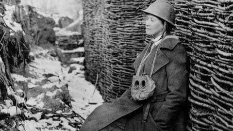 Photojournalist Helen Johns Kirtland in a trench during World War I.