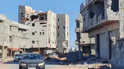 Buildings damaged from fighting south of Tripoli, Libya, June 21.