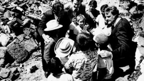 Billy Graham visits Guatemala after a devastating earthquake in February 1976.