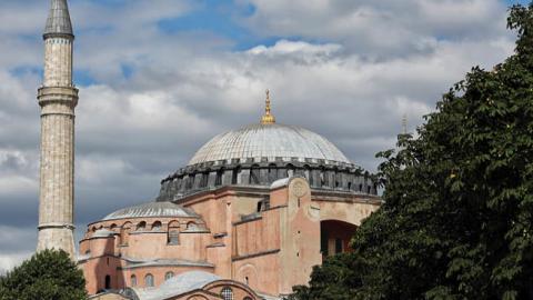 Many days after the decision of Hagia Sophia to be opened for worship, the citizens who come to have souvenir photos are seen in Istanbul, Turkey on July 14, 2020.