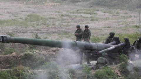 Soldiers fire an 8 inch (203 mm) M110 self-propelled howitzer during a live-fire, anti-landing Han Kuang military exercise, which simulates an enemy invasion, in Taichung, Taiwan on 16 July 2020