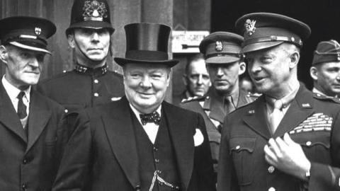 Prime Minister Winston Churchill and Gen. Dwight D. Eisenhower in London, 1945.