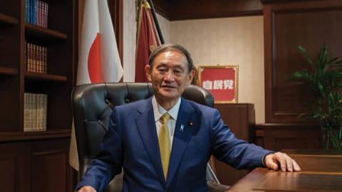 Former Japan's Chief Cabinet Secretary Suga Yoshihide poses for a portrait picture following the press conference after being elected as Liberal Democratic Party (LDP) Party President at the LDP Headquarter on September 14, 2020 in Tokyo, Japan.