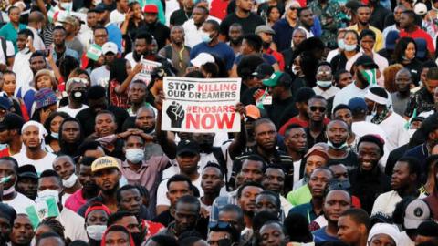 A protest against police brutality in Lagos, Nigeria, Oct. 17.