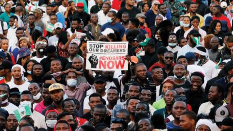A protest against police brutality in Lagos, Nigeria, Oct. 17.