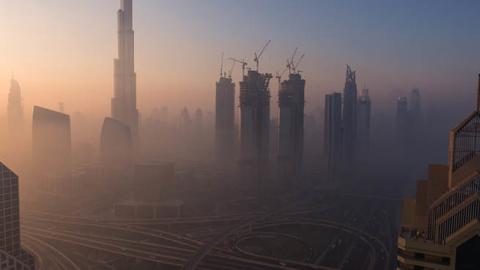 Downtown Dubai at sunrise on December 07, 2016.