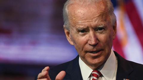 US President-elect Joe Biden answers questions from the press at The Queen in Wilmington, Delaware on November 16, 2020.