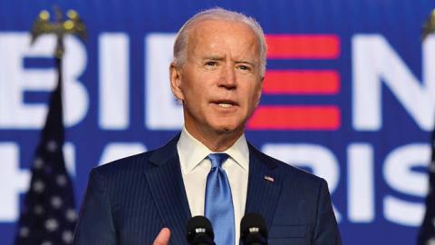  Democratic presidential nominee Joe Biden delivers remarks at the Chase Center in Wilmington, Delaware, on November 6, 2020.