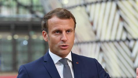 French President Emmanuel Macron arrives for an EU Summit on July 17, 2020 in Brussels, Belgium.