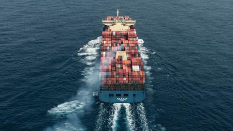 A cargo ship navigates one of the world’s busiest shipping lanes, near Hambantota, Sri Lanka, on May 2, 2018.