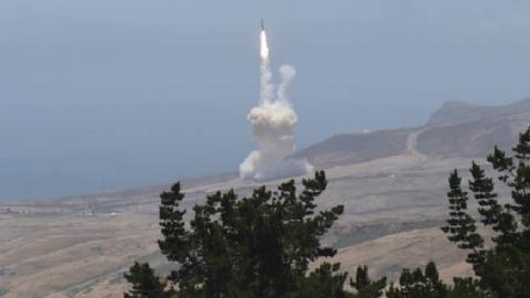 A ground-based interceptor is launched by the ground-based midcourse defense system out of Vandenberg Air Force Base, Calif., May 30, 2017.