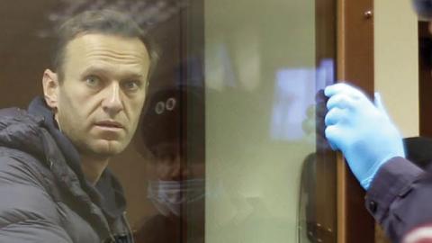 Opposition leader Alexei Navalny attends a hearing at the Babushkinsky District Court in Moscow, Feb. 5.