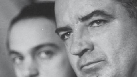 Sen. Joe McCarthy & his aide Roy Cohn listening intently during the Army-McCarthy hearings 