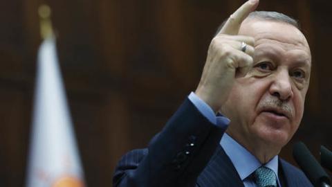 Turkish President and leader of the Justice and Development Party (AK Party) Recep Tayyip Erdogan delivers a speech during the group meeting of AK Party at the Turkish Grand National Assembly in Ankara, Turkey on February 24, 2021