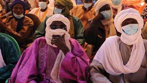 Dignitaries take part in a forum for social cohesion and the reaffirmation of the presence of the state, held by Niger Interior Minister Alkache Alhada a week a massacre of civilians by jihadists that this country has known (Getty Images)