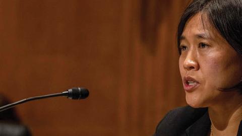 Katherine Tai, nominee for US Trade Representative, testifies during the Senate Finance committee hearings to examine her nomination in Washington, DC, on February 25, 2021. (Photo by TASOS KATOPODIS/POOL/AFP via Getty Images)