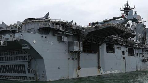 A general view of the USS Makin Island in Victoria Harbour. 20AUG14 (Photo by Nora Tam/South China Morning Post via Getty Images)