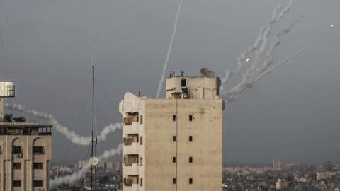 Rockets are fired by the Palestinian Islamist movement Hamas from Gaza City towards Israel (Photo by Mohammed Talatene/picture alliance via Getty Images)