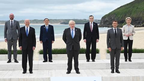G7 Leaders during the G7 Summit In Carbis Bay, on June 11, 2021 in Carbis Bay, Cornwall (Photo by Leon Neal - WPA Pool/Getty Images)