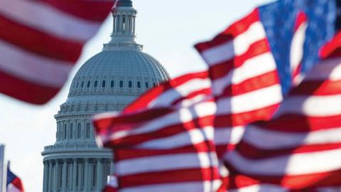 U.S. flags flutter in the wind at the Mall before the Inauguration of U.S. President-Elect Joe Biden in Washington, DC on January 20, 2021 (Photo by ROBERTO SCHMIDT/AFP via Getty Images)