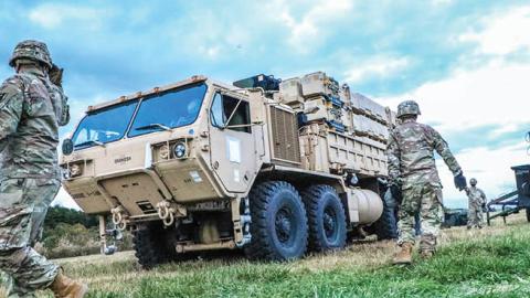 Soldiers rehearse battle drills with the PATRIOT long-range, all-altitude, all-weather air defense system capable of countering tactical ballistic missiles, cruise missiles and advanced aircrafts (U.S. Army Photo by SGT Raquel Birk)