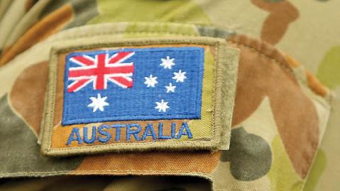 A detail of the flag of Australia on an Australian Army soldier on May 09, 2019 in Seymour, Australia (Photo by Scott Barbour/Getty Images)