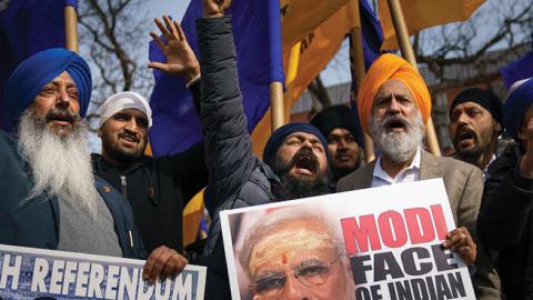 Members of Sikhs For Justice rally against Prime Minister of India Narendra Modi in Lafayette Square across the street from the White House on February 18, 2020 in Washington, DC. (Drew Angerer/Getty Images)