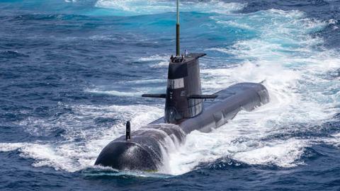 The Royal Australian Navy submarine HMAS Rankin is seen during AUSINDEX 21, a biennial maritime exercise between the Royal Australian Navy and the Indian Navy on September 5, 2021 in Darwin, Australia (Yuri Ramsey/Australian Defence Force/Getty Images)