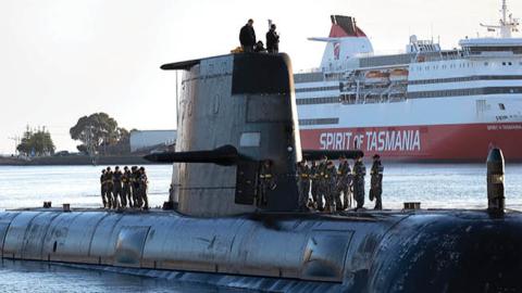 Royal Australian Navy submarine HMAS Sheean arrives in Devonport on April 22, 2021 in Tasmania, Australia. (Photo by POIS Andrew Dakin/Australian Defence Force via Getty Images)