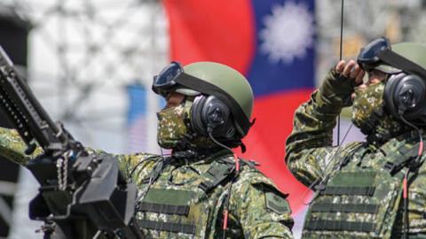 Taiwan military forces parades in front of Taiwan presidential palace on the occasion of the nation's 110 birthday. (Photo by Alberto Buzzola/LightRocket via Getty Images)