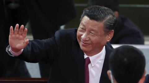 Xi Jinping waves as he attends the art performance celebrating the 100th anniversary of the Founding of the Communist Party of China on June 28, 2021 in Beijing, China. (Photo by Lintao Zhang/Getty Images)