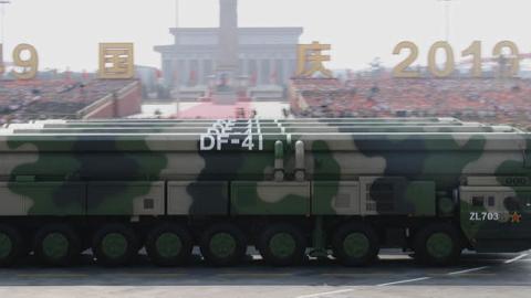 Dongfeng-41 intercontinental strategic nuclear missiles are reviewed in a military parade celebrating the 70th founding anniversary of the People's Republic of China in Beijing, capital of China, Oct. 1, 2019. (Xinhua/Liu Bin via Getty Images)