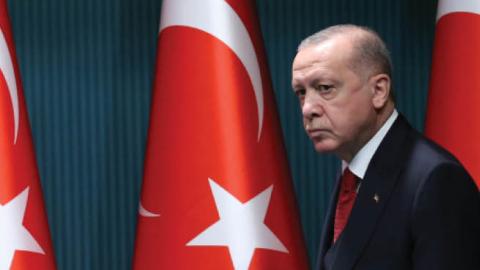President of Turkey Recep Tayyip Erdoğan arrives at a press conference in Ankara, Turkey, on September 21, 2020. (Adem Altan/AFP via Getty Images)