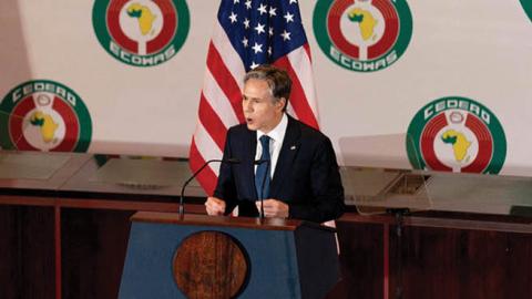 U.S. Secretary of State Antony Blinken gives a speech on U.S. Africa Policy at the Economic Community of West African States in Abuja, Nigeria, on November 19, 2021. (Photo by ANDREW HARNIK/POOL/AFP via Getty Images)