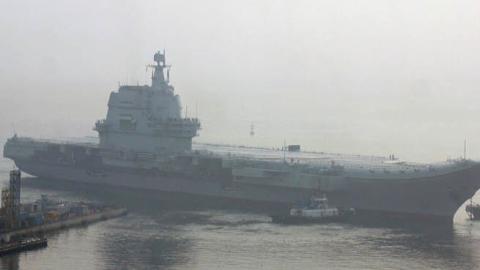 China's first home-built aircraft carrier sets out from a port of Dalian DSIC Shipyard for sea trials on May 13, 2018. (Photo by Getty Images)