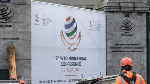 World Trade Organization (WTO) headquarters on November 27, 2021 in Geneva ahead of next week's WTO ministerial conference. (Photo by FABRICE COFFRINI/AFP via Getty Images)