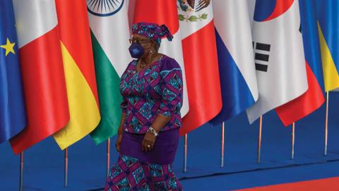 Director-General of the World Trade Organization (WTO) Ngozi Okonjo-Iweala arrives for the welcome ceremony on the first day of the Rome G20 summit, on October 30, 2021 in Rome, Italy. (Photo by Antonio Masiello/Getty Images)