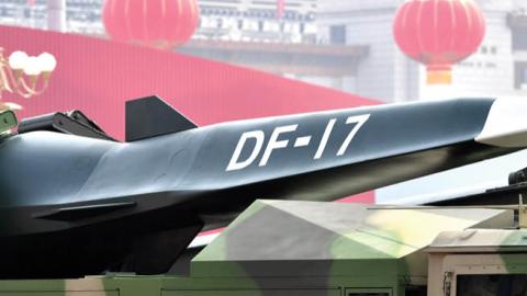 The DF-17 hypersonic glide vehicle is displayed during a military parade at Tiananmen Square on October 1, 2019 in Beijing, China. (The Asahi Shimbun via Getty Images)