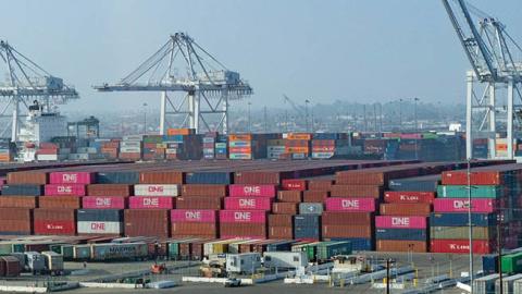 General views of shipping containers stacked at the Port of Los Angeles on November 07, 2021 in Los Angeles, California. (Photo by AaronP/Bauer-Griffin/Getty Images)