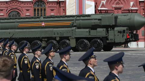 Russian nuclear missile rolls along Red Square during the military parade marking the 75th anniversary of Nazi defeat, on June 24, 2020 in Moscow, Russia. (Photo by Mikhail Svetlov/Getty Images)