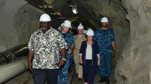 Mazie Hirono (D-HI) and Rear Adm. John Fuller, commander of Navy Region Hawaii and Naval Surface Group Middle Pacific, tour Red Hill Bulk Fuel Storage Facility in Honolulu, Hawaii. (U.S. Navy)