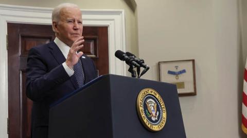 Biden comments on the Ukraine-Russia crisis during an event in the Roosevelt Room of the White House on February 18, 2022, in Washington, DC. (Getty Images)