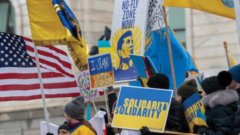 A rally supporting the Ukrainian people. (Michael Siluk/UCG/Universal Images Group via Getty Images)