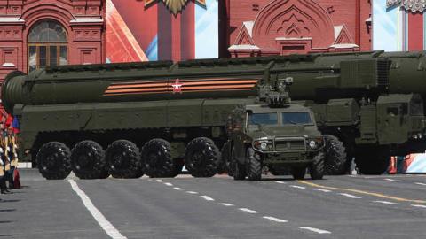 Russian ICBM military missile launcher seen during the Victory Day Parade at Red Square May 9, 2016 in Moscow, Russia. (Photo by Mikhail Svetlov/Getty Images)