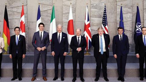 NATO leaders during a summit on Russia's invasion of Ukraine on March 24, 2022 in Brussels, Belgium. (Photo by Henry Nicholls - Pool/Getty Images)