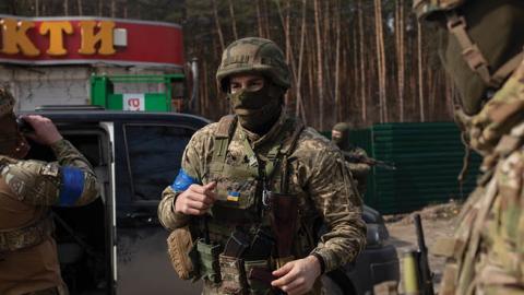 Ukrainian serviceman as seen on March 31, 2022 in Stoyanka, Ukraine. (Photo by Anastasia Vlasova/Getty Images)