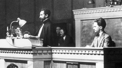 Ethiopian Emperor Haile Selassie in 1936, as he delivered his famed address before the League of Nations. (Getty Images)