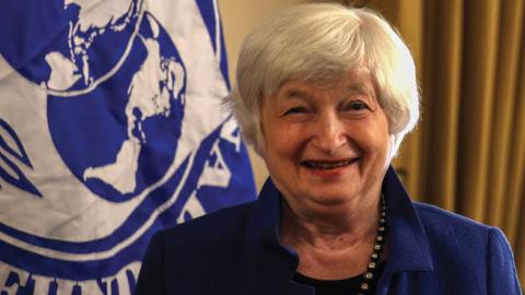 Treasury Secretary Janet Yellen smiles during a photo op at the U.S. Department of the Treasury on July 01, 2021 in Washington, DC. (Photo by Anna Moneymaker/Getty Images)