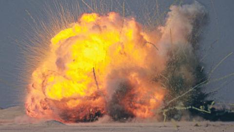 An explosion conducted by the 202nd Ordinance Company at the Udairi Range, Jan. 25, 2022, at Camp Buehring, Kuwait. (U.S. Army Central Public Affairs)